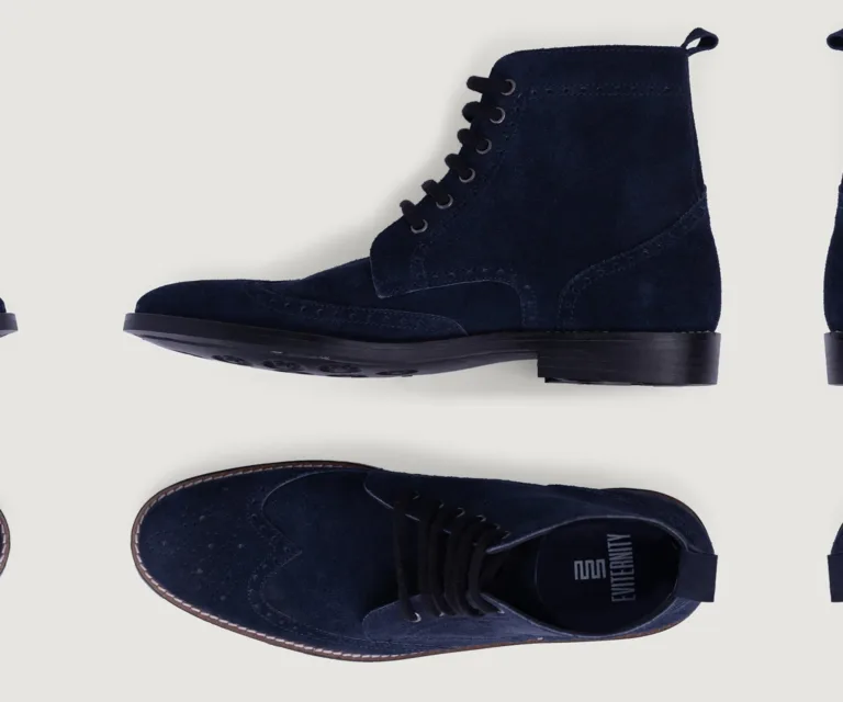 Duster Brogues Blue Suede Leather Boots - StudGuard Handcrafted Men's Footwear — Toe Cap & Vamp Detail