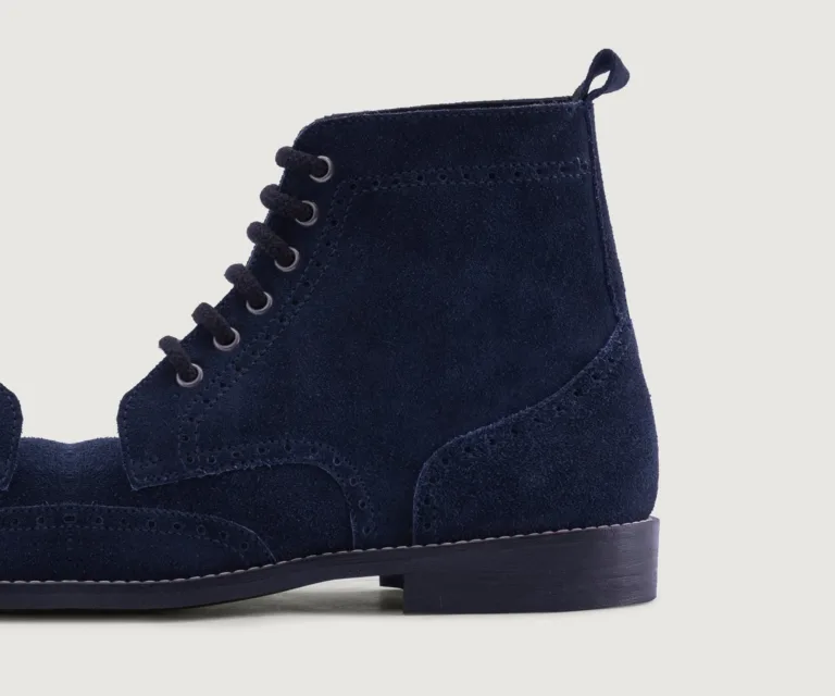 Duster Brogues Blue Suede Leather Boots - StudGuard Handcrafted Men's Footwear — Outsole Tread & Seam Craftsmanship