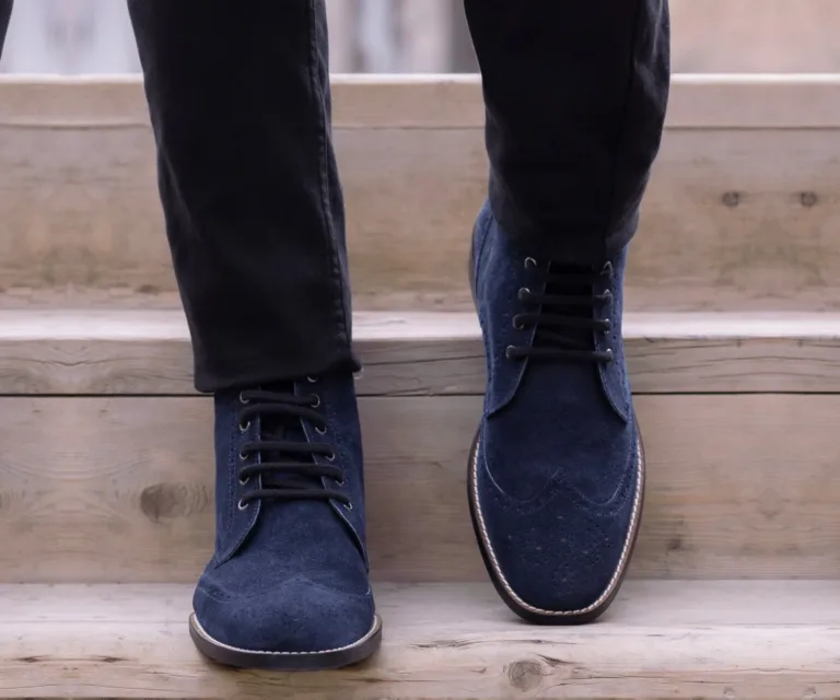 Duster Brogues Blue Suede Leather Boots - StudGuard Handcrafted Men's Footwear — Complete Pair Presentation