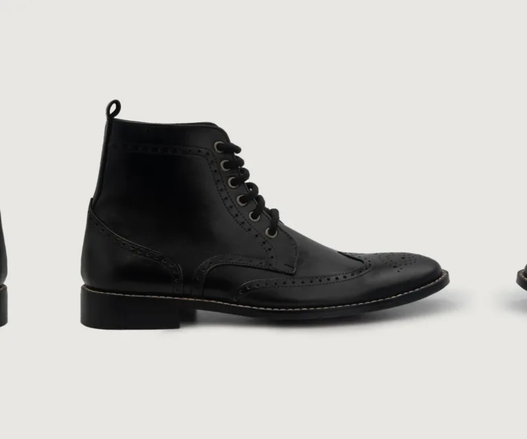Duster Brogues Derby Black Leather Boots Handcrafted Men's Footwear — Three-Quarter Perspective