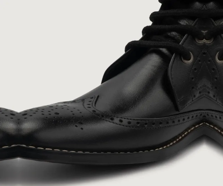 Duster Brogues Derby Black Leather Boots Handcrafted Men's Footwear — Outsole Tread & Seam Craftsmanship