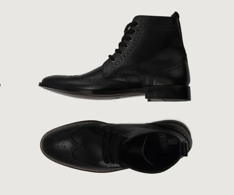 Duster Brogues Derby Black Leather Boots Handcrafted Men's Footwear — Complete Pair Presentation