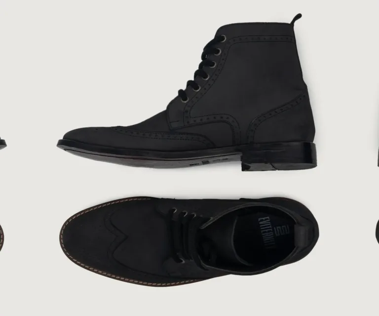 Duster Brogues Derby Black Nubuck Leather Boots Handcrafted Men's Footwear — Heel Counter & Rear View