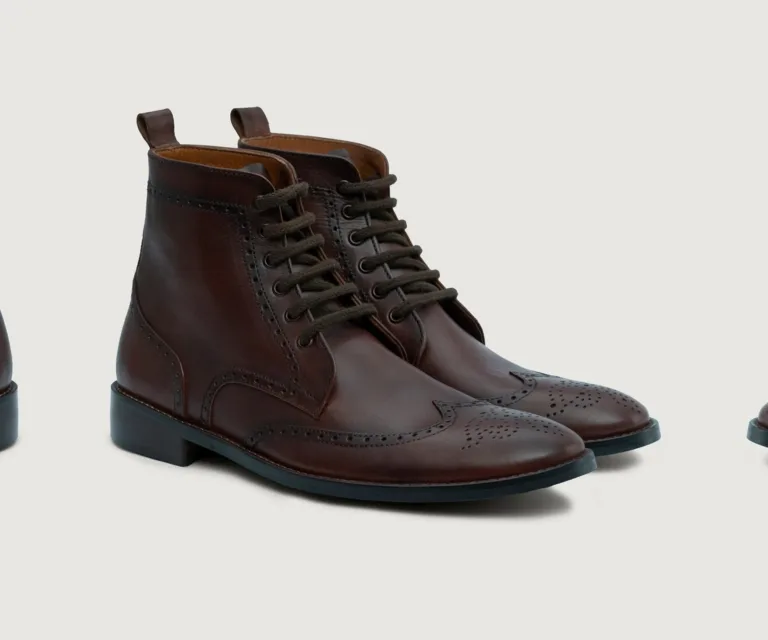 Duster Brogues Derby Brown Burnished Leather Boots - StudGuard Handcrafted Men's Footwear — Lateral Profile Hero View