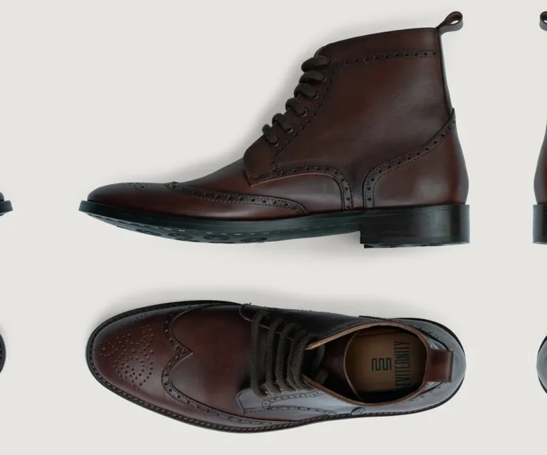 Duster Brogues Derby Brown Burnished Leather Boots - StudGuard Handcrafted Men's Footwear — Toe Cap & Vamp Detail