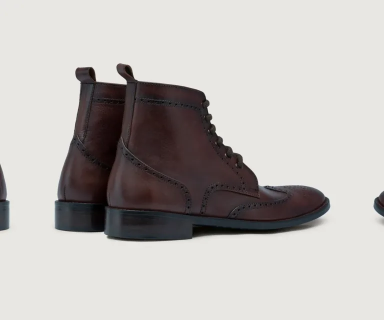 Duster Brogues Derby Brown Burnished Leather Boots - StudGuard Handcrafted Men's Footwear — Heel Counter & Rear View