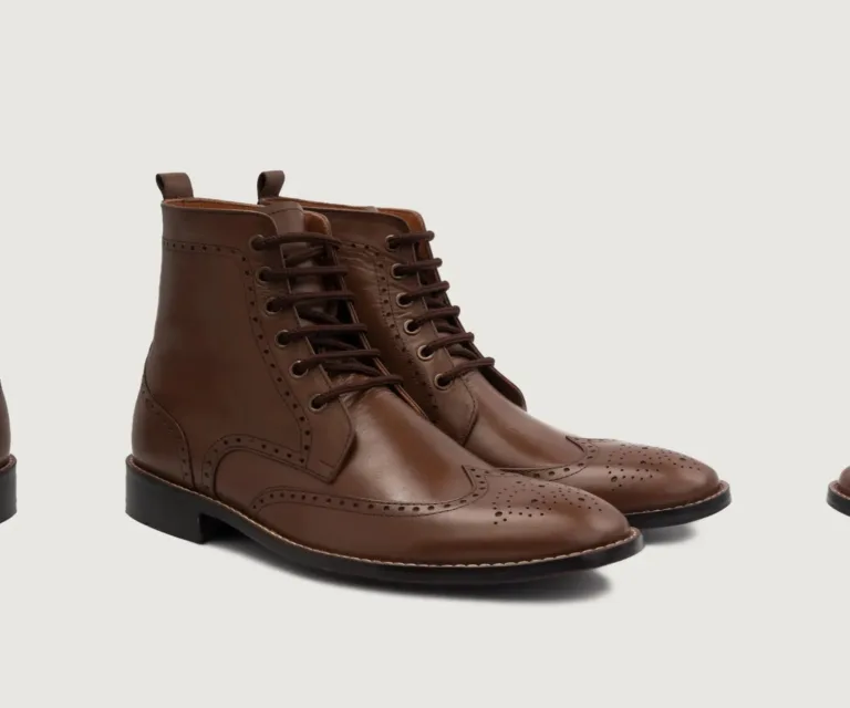 Duster Brogues Derby Brown Leather Boots Handcrafted Men's Footwear — Lateral Profile Hero View