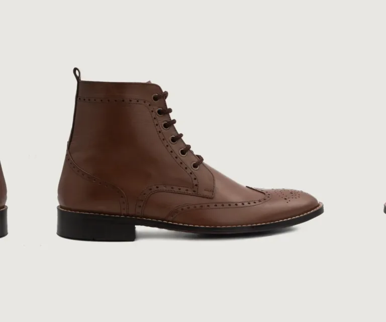 Duster Brogues Derby Brown Leather Boots Handcrafted Men's Footwear — Three-Quarter Perspective