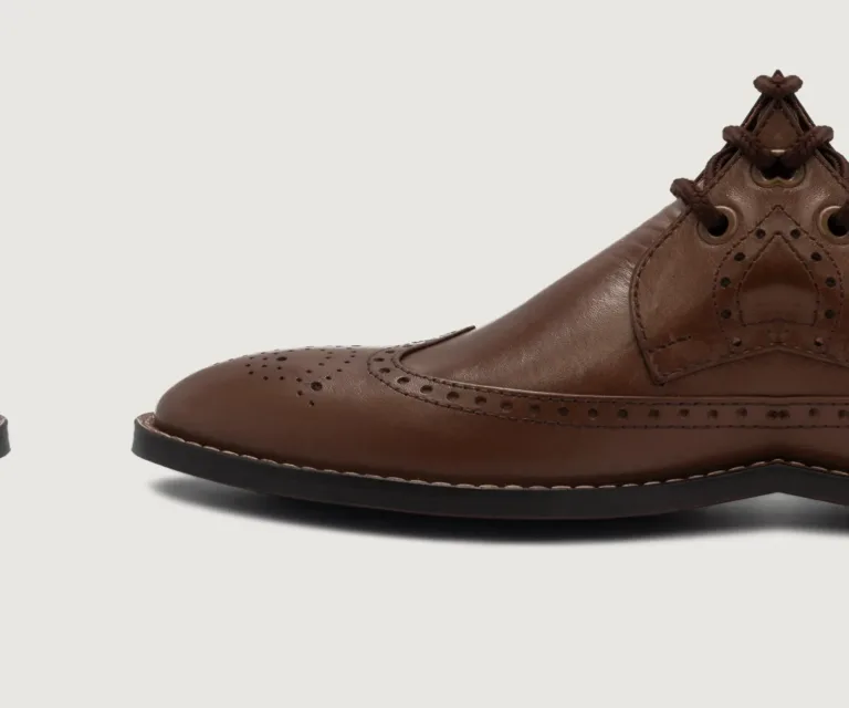 Duster Brogues Derby Brown Leather Boots Handcrafted Men's Footwear — Heel Counter & Rear View