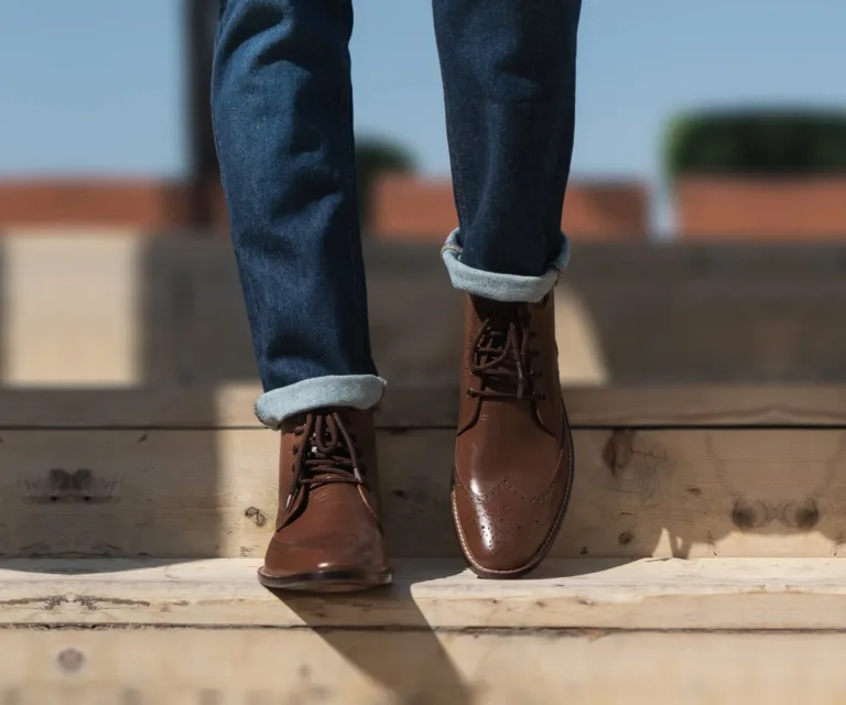 Duster Brogues Derby Brown Leather Boots Handcrafted Men's Footwear — Complete Pair Presentation