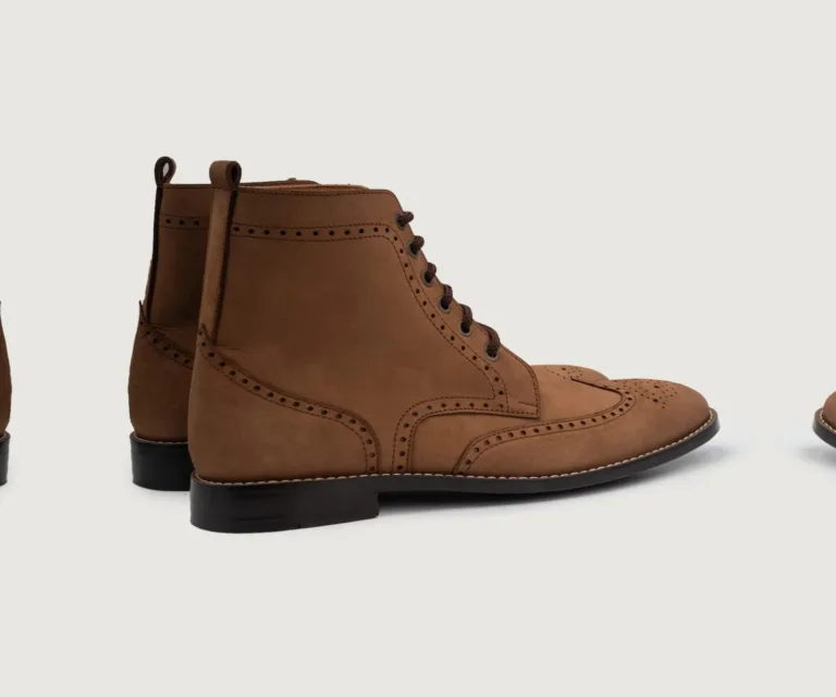 Duster Brogues Derby Brown Nubuck Leather Boots Handcrafted Men's Footwear — Toe Cap & Vamp Detail