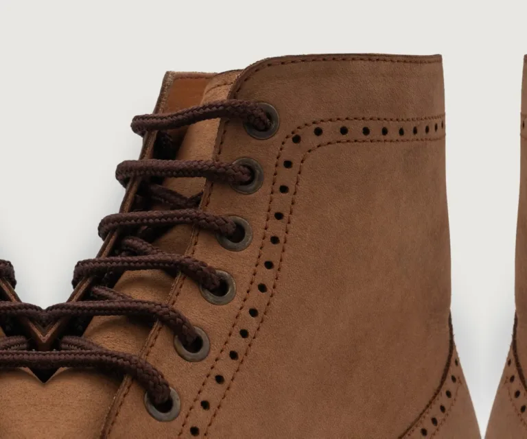 Duster Brogues Derby Brown Nubuck Leather Boots Handcrafted Men's Footwear — Heel Counter & Rear View