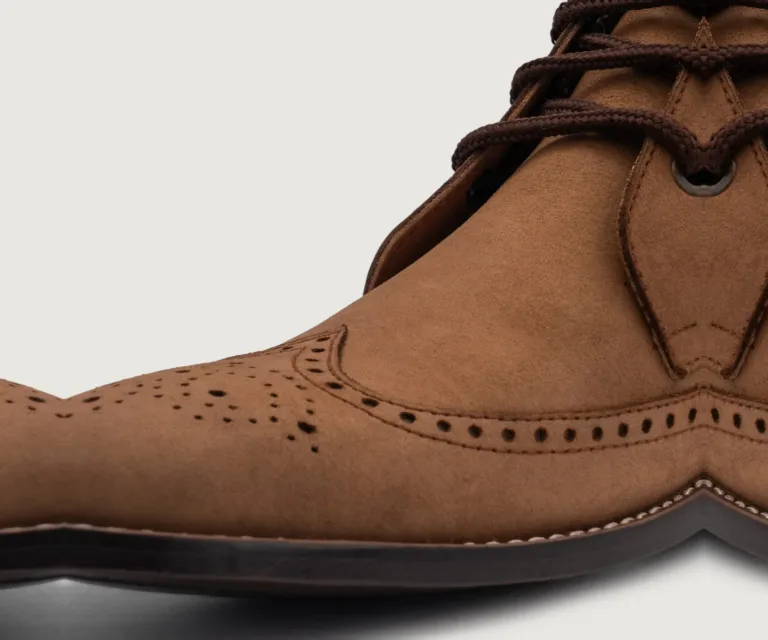 Duster Brogues Derby Brown Nubuck Leather Boots Handcrafted Men's Footwear — Outsole Tread & Seam Craftsmanship