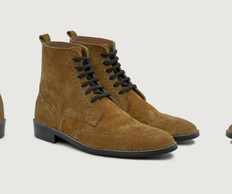 Duster Brogues Derby Brown Suede Leather Boots - StudGuard Handcrafted Men's Footwear — Lateral Profile Hero View