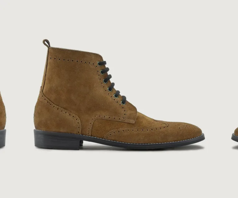 Duster Brogues Derby Brown Suede Leather Boots - StudGuard Handcrafted Men's Footwear — Three-Quarter Perspective