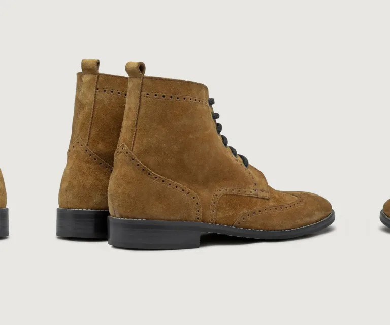 Duster Brogues Derby Brown Suede Leather Boots - StudGuard Handcrafted Men's Footwear — Toe Cap & Vamp Detail