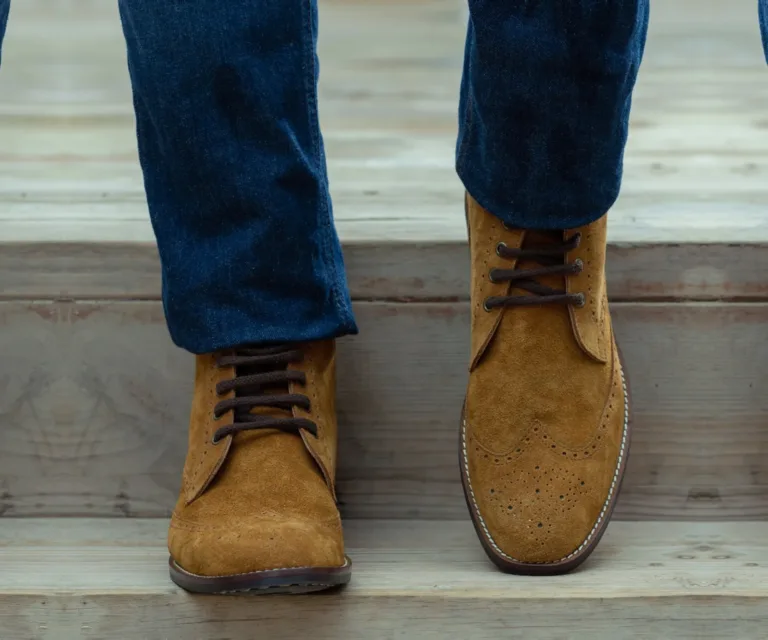 Duster Brogues Derby Brown Suede Leather Boots - StudGuard Handcrafted Men's Footwear — Outsole Tread & Seam Craftsmanship