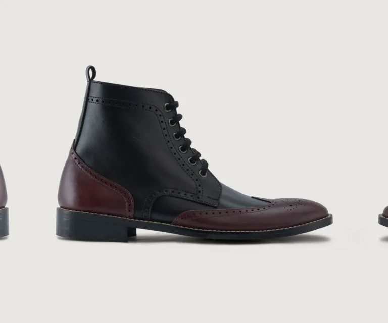 Duster Brogues Derby Maroon Black Leather Boots - StudGuard Handcrafted Men's Footwear — Three-Quarter Perspective