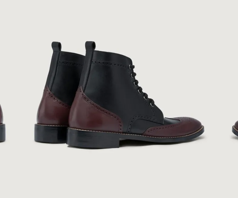 Duster Brogues Derby Maroon Black Leather Boots - StudGuard Handcrafted Men's Footwear — Toe Cap & Vamp Detail