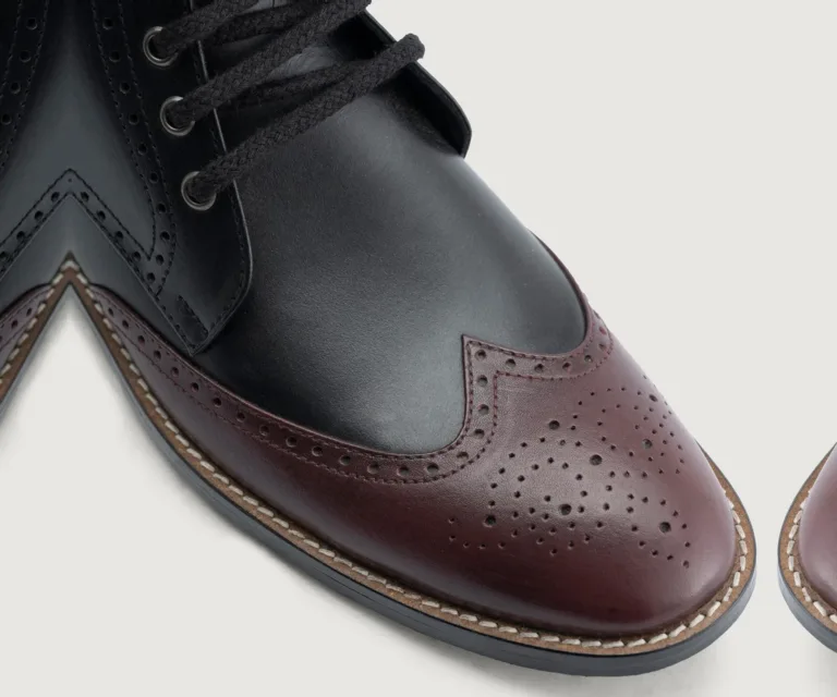 Duster Brogues Derby Maroon Black Leather Boots - StudGuard Handcrafted Men's Footwear — Heel Counter & Rear View