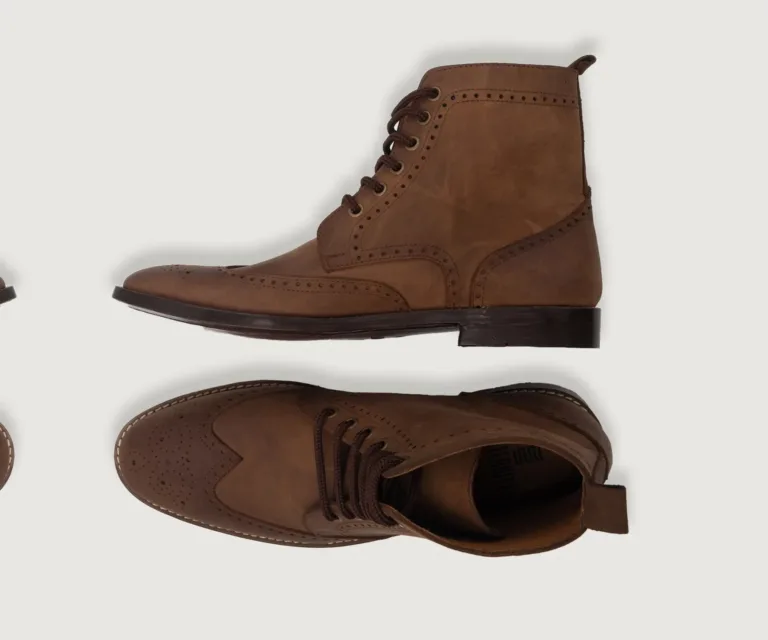 Duster Brogues Derby Oil Pull-up Brown Leather Boots Handcrafted Men's Footwear — Toe Cap & Vamp Detail