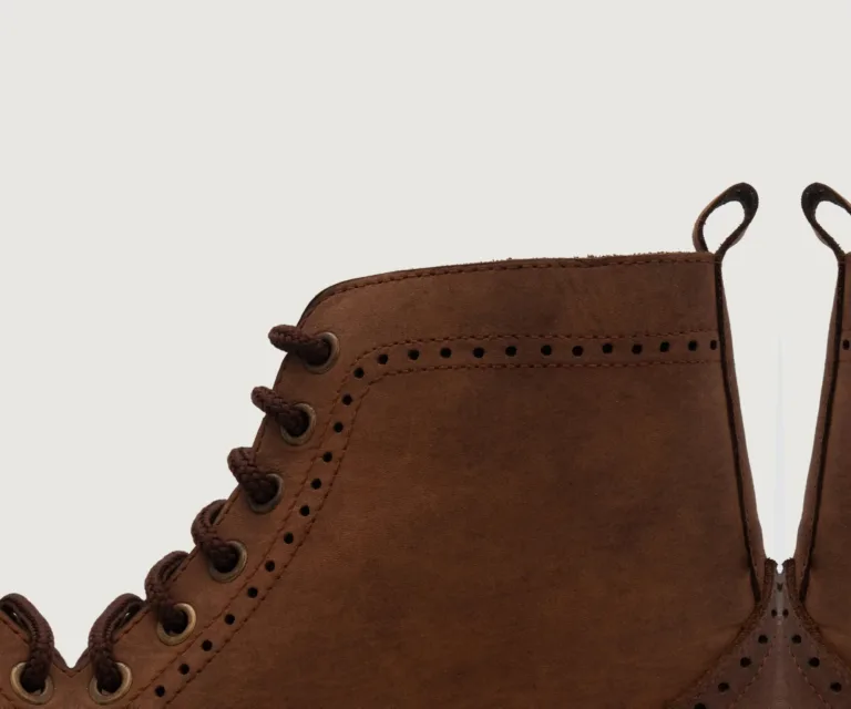 Duster Brogues Derby Oil Pull-up Brown Leather Boots Handcrafted Men's Footwear — Heel Counter & Rear View