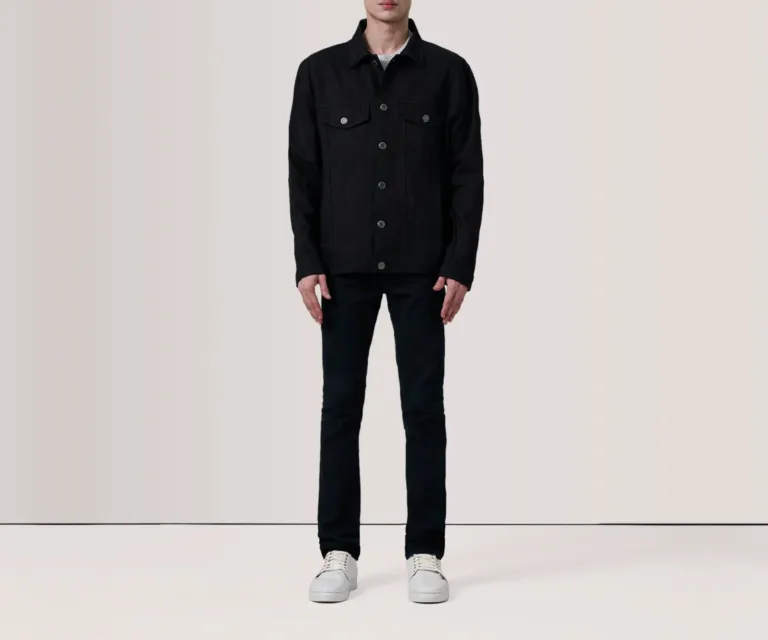 Eddie Black Oversized Denim Trucker Jacket — Full Body Perspective