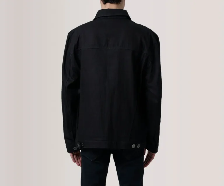Eddie Black Oversized Denim Trucker Jacket — Rear Angle View