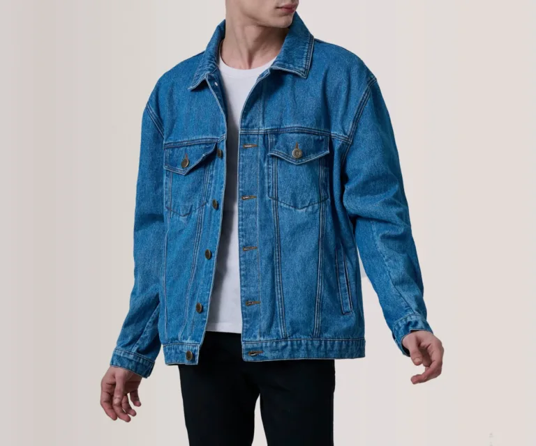 Eddie Dark Blue Oversized Denim Trucker Jacket — Front Hero View