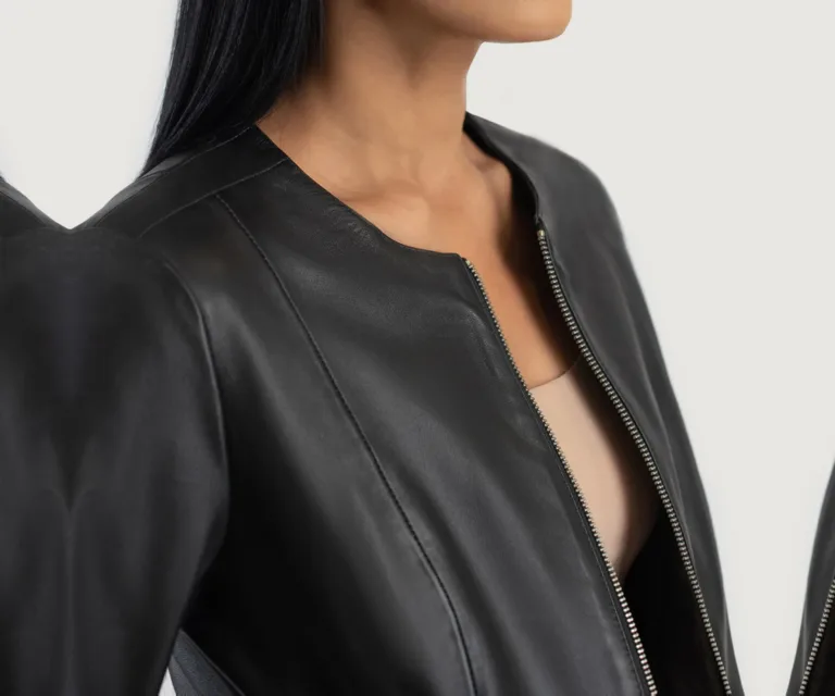 Elixir Black Collarless Leather Jacket Luxury Women's Outerwear — Full-Length Silhouette & Drape
