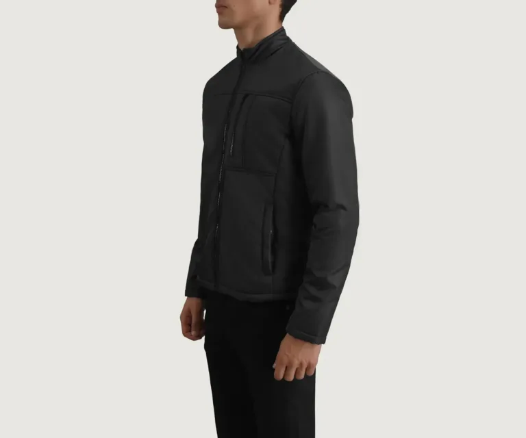 Elliot Black Lightweight Jacket — Front Collar & Placket Thermal Detail