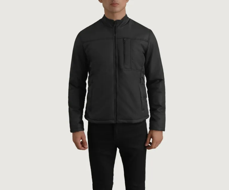 Elliot Black Lightweight Jacket — Macro Detail Texture, Stitching & Hardware