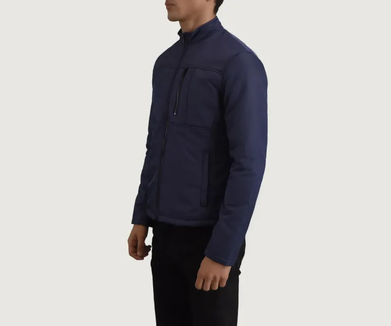Elliot Blue Lightweight Jacket — Quarter Angle Profile & Contoured Sleeve Detail