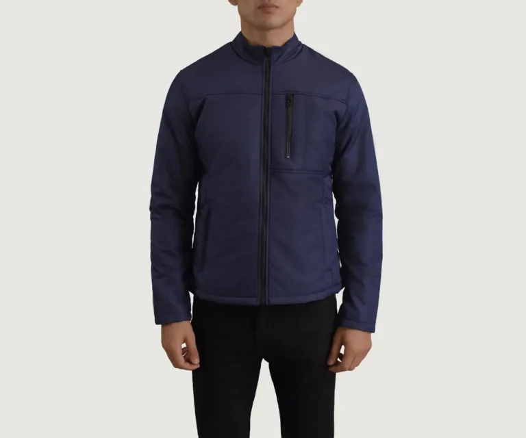 Elliot Blue Lightweight Jacket — Front Collar & Placket Thermal Detail
