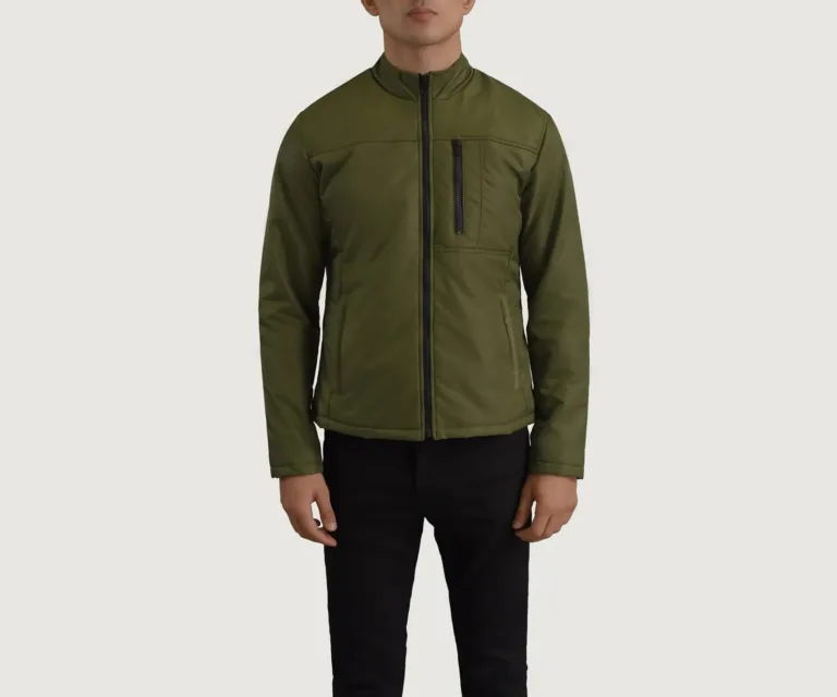 Elliot Green Lightweight Jacket — Front Collar & Placket Thermal Detail