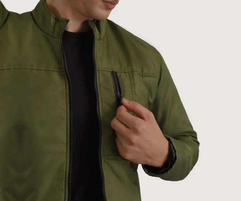 Elliot Green Lightweight Jacket — Macro Detail Texture, Stitching & Hardware