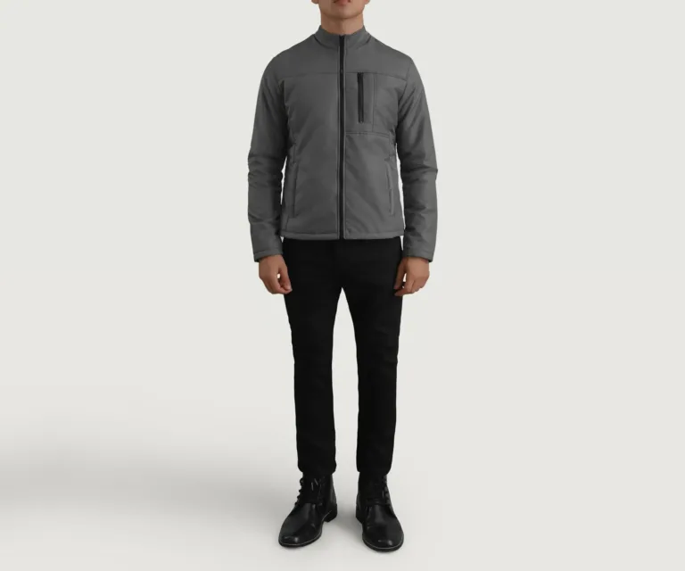 Elliot Grey Lightweight Jacket — Quarter Angle Profile & Contoured Sleeve Detail