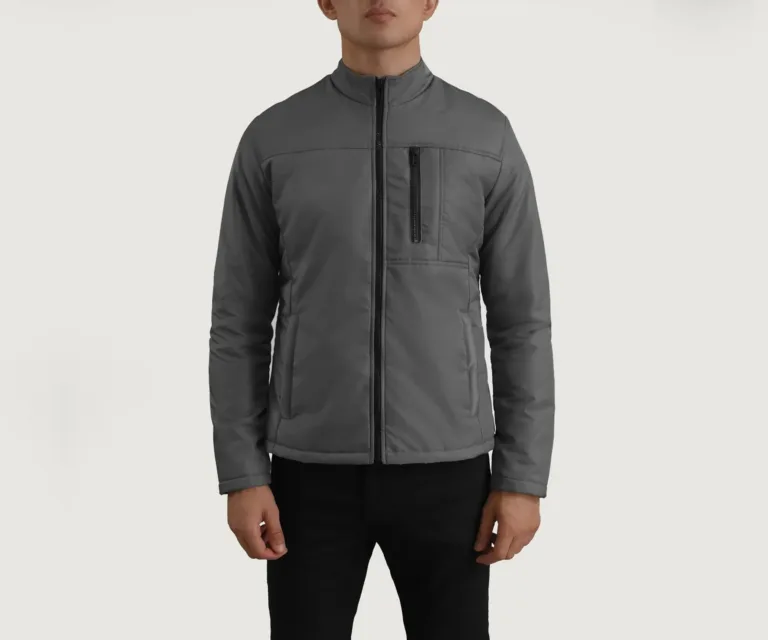 Elliot Grey Lightweight Jacket — Macro Detail Texture, Stitching & Hardware
