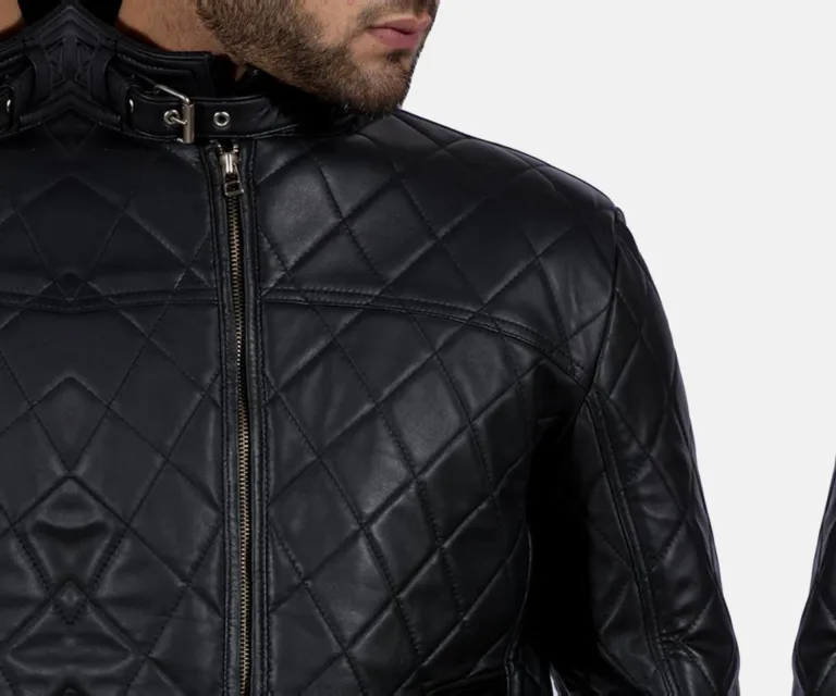 Equilibrium Black Leather Jacket — Front Zipped Placket & Collar Detail