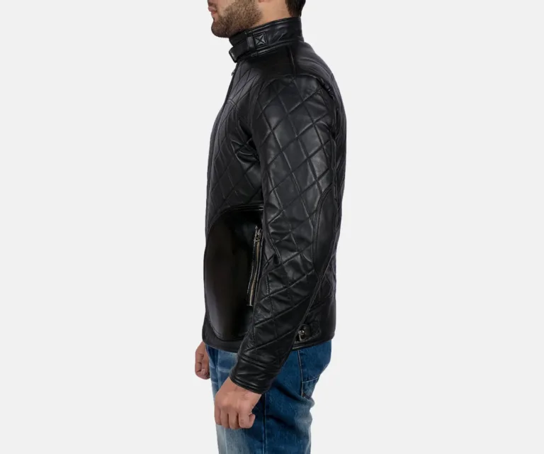 Equilibrium Black Leather Jacket — Full-Length Model Editorial Presentation