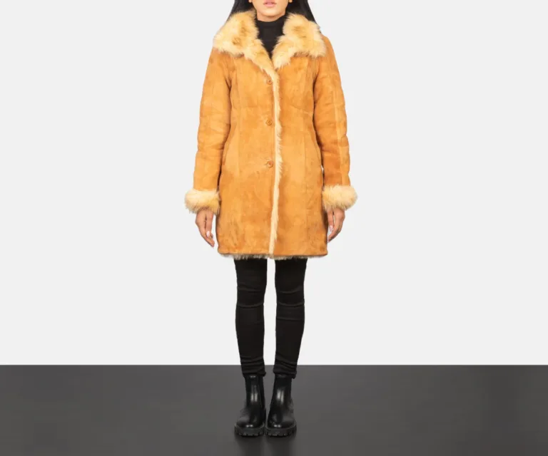 Erica Shearling Beige Leather Coat Luxury Women's Outerwear — Collar & Closure Architecture