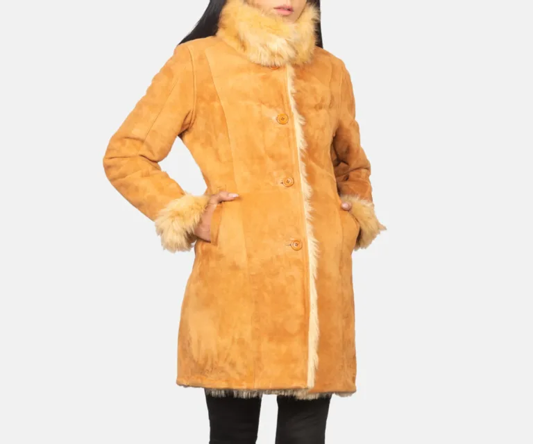 Erica Shearling Beige Leather Coat Luxury Women's Outerwear — Rear Profile & Tailored Seaming