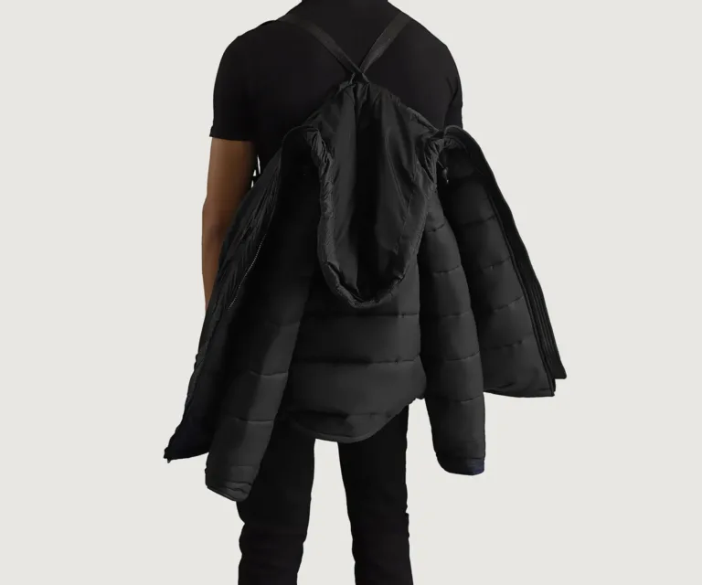 Erico Black Hooded Puffer Jacket — Front Collar & Placket Thermal Detail