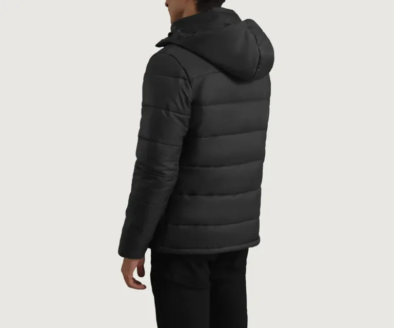 Erico Black Hooded Puffer Jacket — Rear Back View & Tailored Hemline