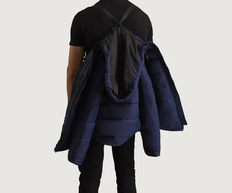 Erico Blue Hooded Puffer Jacket — Front Collar & Placket Thermal Detail