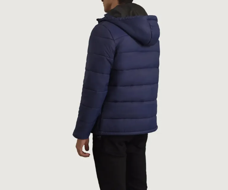 Erico Blue Hooded Puffer Jacket — Rear Back View & Tailored Hemline