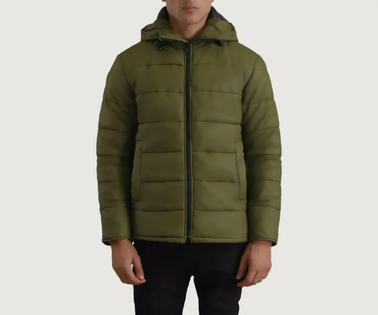 Erico Green Hooded Puffer Jacket — Front Open Hero Presentation