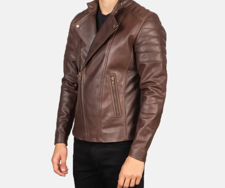 Faisor Brown Leather Biker Jacket — view 2