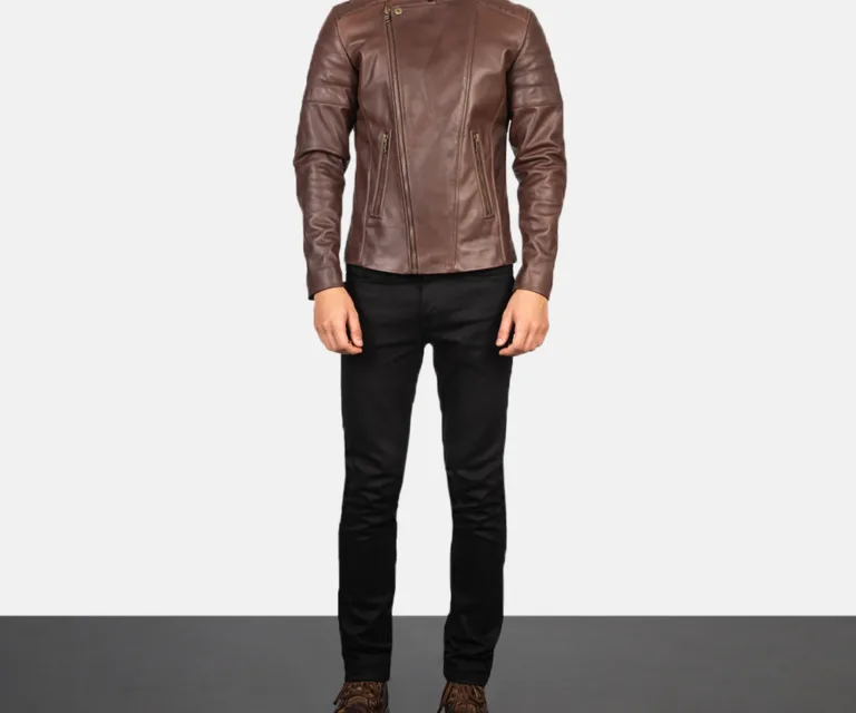 Faisor Brown Leather Biker Jacket — view 3