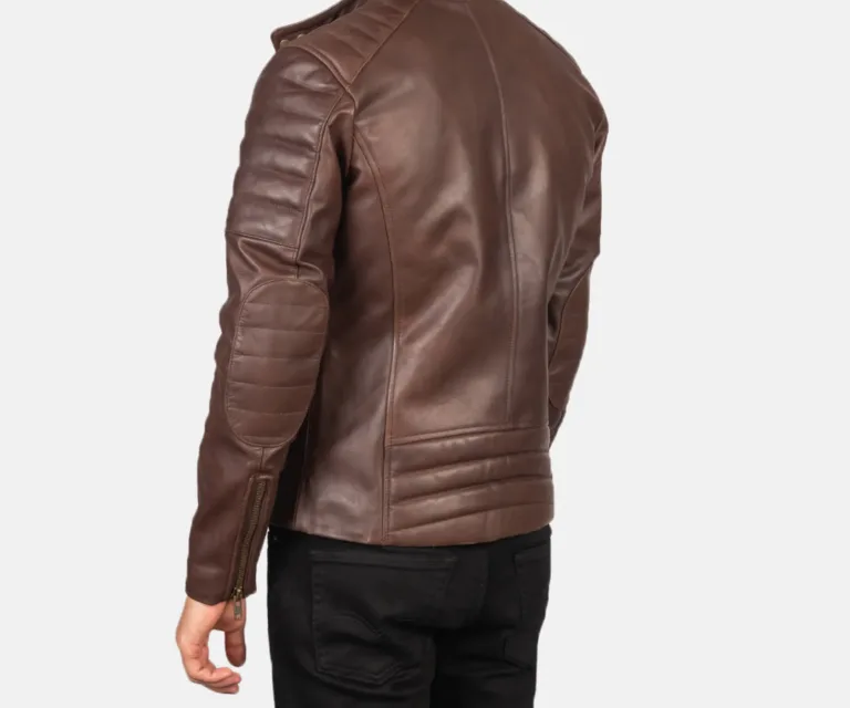 Faisor Brown Leather Biker Jacket — view 4